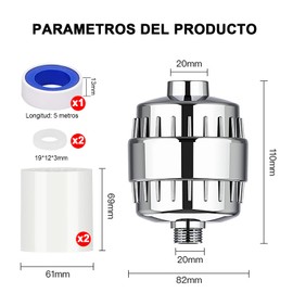 Filtro Regadera, 20 Etapas Filtro de Agua para Regadera, lncluye 2 Cartuchos de Filtro Reemplazable. Filtro de Ducha Regadera, para Elimina Cloro, Lmpurezas y Olores Desagradables