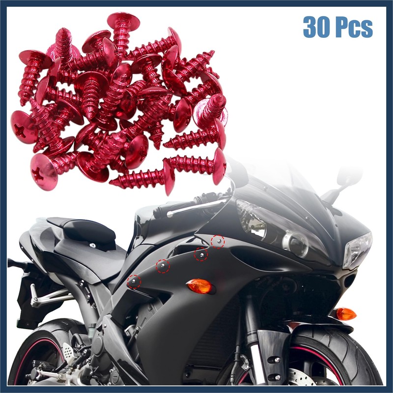 INFINAUTO 30pcs 5mm Red Motorcycle Cross Head Self Tapping Bolts