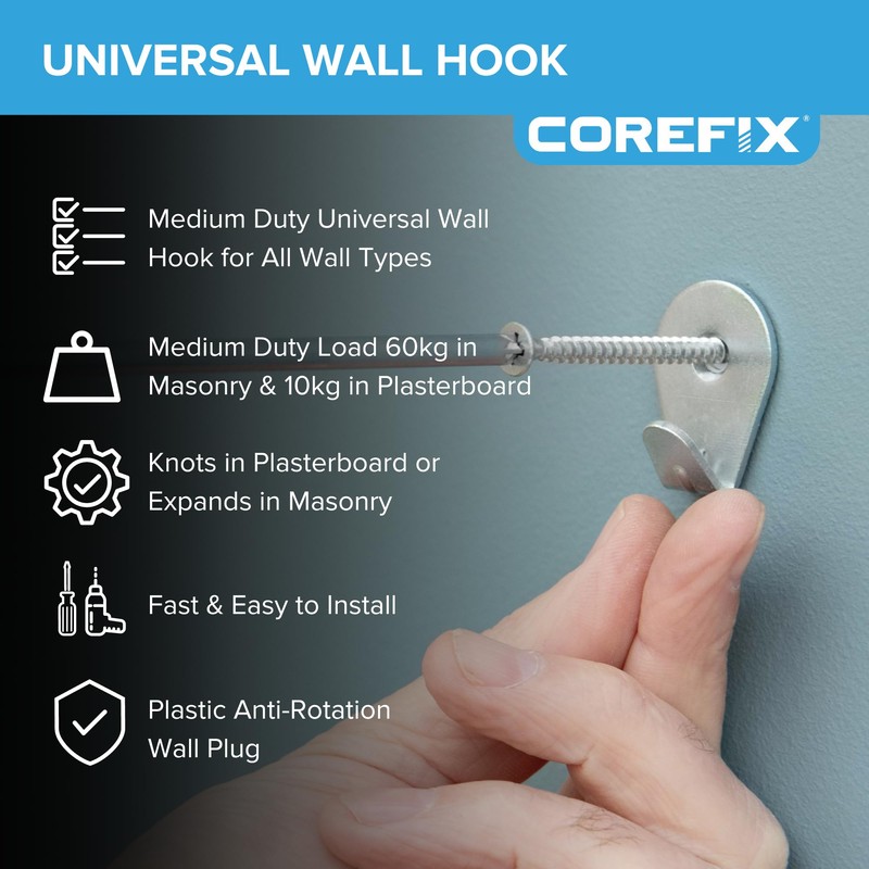 Corefix ONE Wall Hook, Medium Duty Universal Picture Hooks, Wall