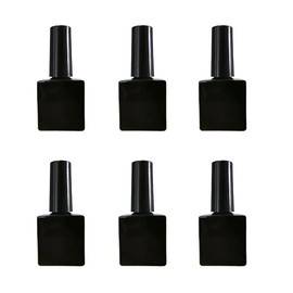 UPSTORE 6 Pack 10ml Empty Nail Polish Bottles with Brush Black Square Glass Refillable Gel Nail Polish Storage Bottles Containers for DIY Nail Art (Glossy Black)