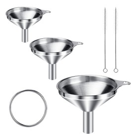 Funnel Stainless Steel Jam Funnel Pack of 5 Mini Funnel Kitchen with Handle and Cleaning Brush for Jam, Cooking Oils, Liquids, Powder