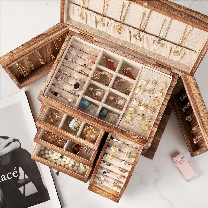Jewelry Box Organizer, Solid Wood Jewelry Boxes for Women for
