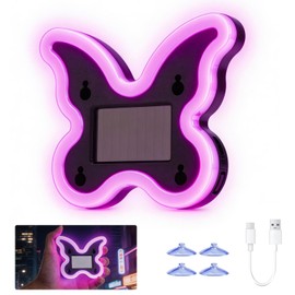 Car Light LED Ambient Solar Lights Butterfly Lamp -Powered Heart-Shaped Neon Lights for Car Window Pink Decor 6 Modes Interior Outdoor Decor (1, Pink)