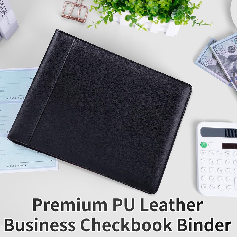 Antner 3 Ring Personal Check Binder for 3-on-a-Page End-Stub Deskbook