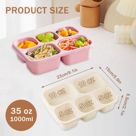 Toivize 4 Pack Bento Snack Boxes, Snack Box with 5 Compartments Reusable Divided Food Storage with Transparent Lid Bento Lunch Box for School Travel Work (Green/Blue/Pink/Beige)