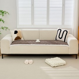 Huierxun Soft Fleece Couch Cover for 2 Cushion Couch Anti Slip Fluffy Jacquard Sofa Cover Cozy Warm Fuzzy Dog Bed Cover Washable Loveseat Cover Furniture Protector for Pet, Cat (Brown,28"x59")