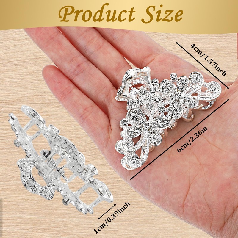 2 PCS Rhinestone Hair Clips Glitter Hair Claw Clips for