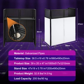 Portable DJ Booth Facade Stand | Foldable DJ Table with 38.5"x19" Surface & Cable Hole | Includes Black/White Scrims & Carry Bag for Events, Parties, Mobile DJs (DJ Station, Event Facade)