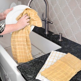 Ritz Premium 100% Cotton Terry Check Kitchen Dish Towels - Highly Absorbent, Super Soft, Long-Lasting, 25"x15", 3-Pack, Straw