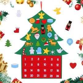 Minicoco Christmas Tree Fabric Advent Calendar, Felt Christmas Tree Fabric Wall Hanging Fibre Xmas Countdown Calendar Gift with 24pcs Ornaments for Christmas New Year Wall Party Decor