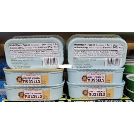 TRADER JOE'S  LIGHTLY SMOKED MUSSELS IN EXTRA VIRGIN OLIVE OIL 4oz EA , 6 packs