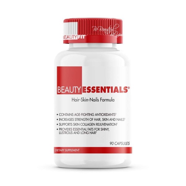 BeautyFit BeautyEssentials Hair-Skin-Nails Formula Capsules - Formulated with Vitamins and Antioxidants - Increases Strength of Hair, Skin, Nails - Provides Biotin, Zinc, Hyaluronic Acid - 90 Count