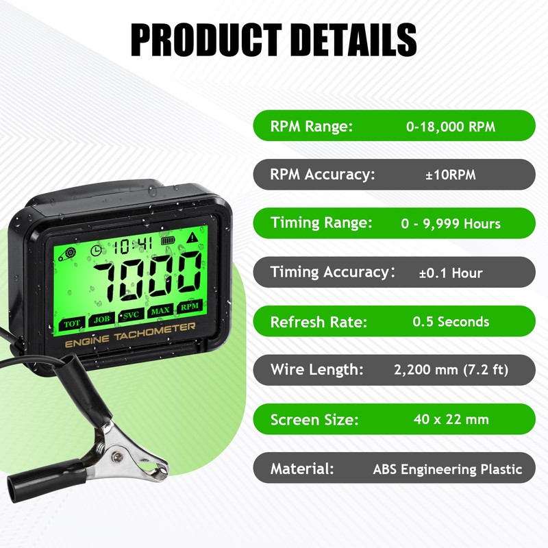 Digital Engine Tachometer & Hour Meter Mini Tach Gauge with