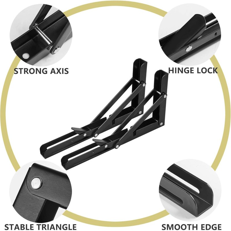 2 Pcs Folding Shelf Brackets,10 Inch Heavy Duty Shelf Brackets,Collapsible
