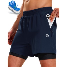 Nepest Mountain Bike Shorts for Men 4D Padded Cycling Biking Bicycle Biker Riding Loose-fit Gel Padding MTB Shorts Navy Blue/Black,L