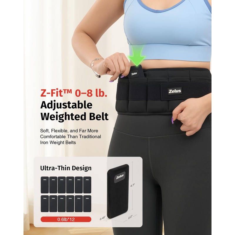 ZELUS Weighted Belt, 0-8 lb Z-Fit Adjustable Weighted Belt for