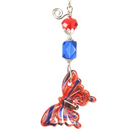 Big Bright Red and Cobalt Blue Lamp Work Glass Butterfly Ceiling Fan Pull Chain