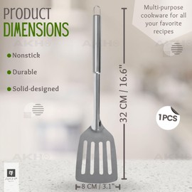 AKH® Stainless Steel Slotted Spatula 32cm Heavy Duty Professional Kitchen Spatula with Ergonomic Non-Slip Handle Dishwasher Safe Ideal for Grilling, Roasting, Grilling and Turning