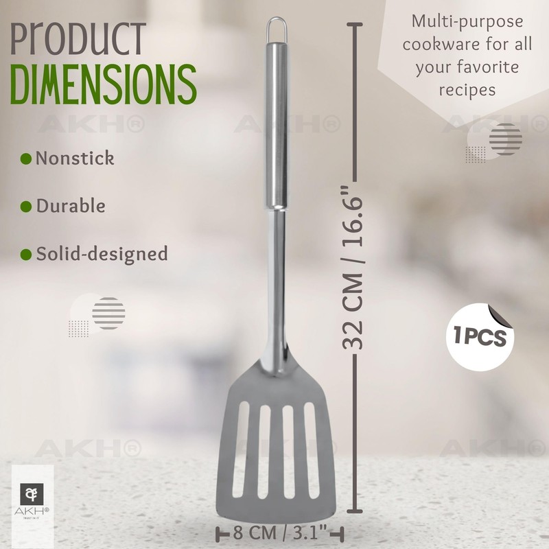 AKH® Stainless Steel Slotted Spatula 32cm Heavy Duty Professional Kitchen