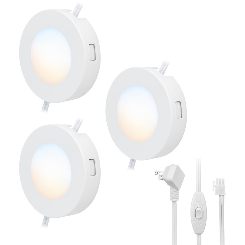 Enbrighten Recessed Surface LED Puck Lights, 3 Pucks, Under Cabinet