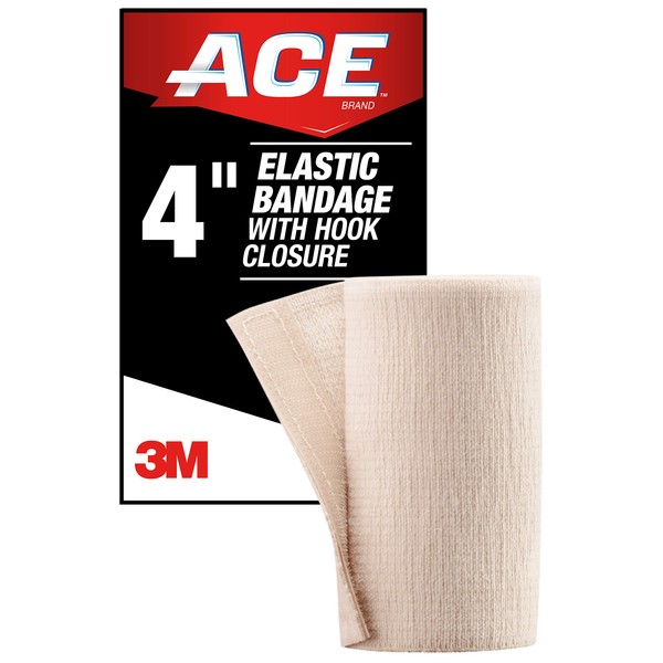 ACE 4 Inch Elastic Bandage with Hook Closure, Beige, No Clips, Great for Leg, Shoulder and More, 1 Count