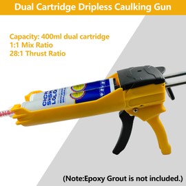 Zyklonix Double Caulking Gun,Dual Epoxy Gun for 400 mL(13.5 fl oz,1:1 Mix Ratio),Manual Dual Component Adhesive Applicator with 9 Pieces Caulk Tools,Yellow
