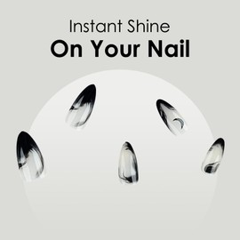 Almond False Nails,Pack of 24 Medium Press On Nails Almond False Nails Black, Nails Women Girls Nail Art, Gradient French ink False Nails with Moon Pattern Nail Press Ons Full Stick On Nails