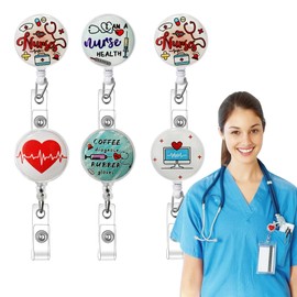 Cute Nursing Lanyard Retractable with Alligator Clip – 6PCS ID Card Holders Name Tag Badge Holder, Portable Retractable Keychain Plastic Badge Reel for Nurses, Teachers, Office & Students