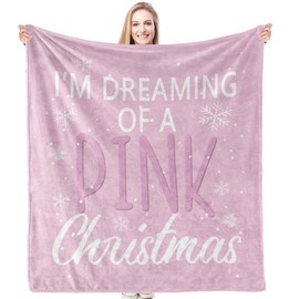 HIWX Pink Christmas Snowflake Throw Blanket, I'm Dreaming of a Pink Christmas Blanket for Couch Sofa Bed, Cute Christmas Blanket, Pink Christmas Decor, Preppy Christmas Decor, 50x60 Inches