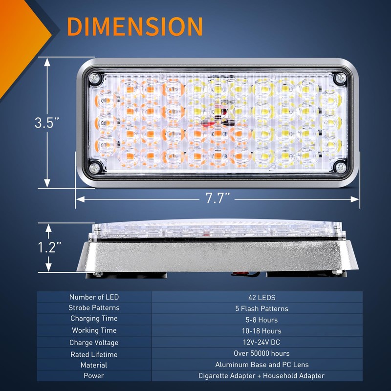 Nilight 2PCS 42LED Amber White Wireless Magnetic Strobe Lights Portable