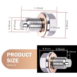 SLIMI M14x1.5 Magnetic Oil Drain Plug, Stainless Steel Sump Drain Nut Bolt, Leak-Proof Oil Pan Plug with 5PCS Copper Crush Washer, for Most Cars,Motorcycles,Boats (Silver)