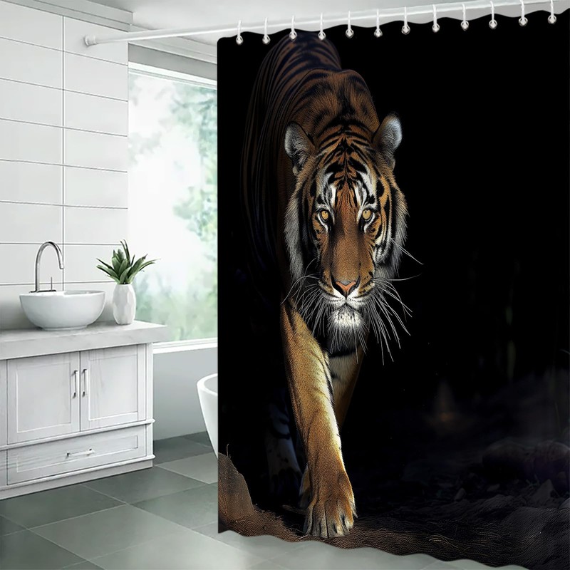 ZRUWUA Tiger Shower Curtain Cool Powerful Animals Big Cat Wild
