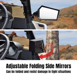 SAUTVS Adjustable Rearview Side Mirrors for Polaris Ranger 1000/XP 1000/Crew 2018-2025 Accessories, Folding Clear Rear View Side Mirrors (One Pair)