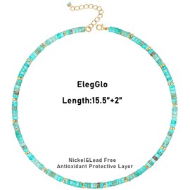 ElegGlo Heishi Style Gemstone Natural Beaded Choker Necklace for Women Surfer Beach Necklace Mix Gemstone Beaded Necklaces Handmade Bead Necklaces Surfer Beach Necklace Boho Summer Necklaces