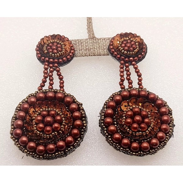 Unbranded Handmade brown seed beaded sequins clip on double Dangle