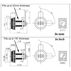 Admiral Locks 1x Silver 1-1/8" Combination Cam Lock 3 Digit Security Cabinet Mail Box Drawer