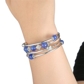 Pulsera de perlas con abalorio, joyería bohemia de moda, pulsera de revestimiento múltiple con abalorio gruesas de metal plateado, regalo para mujeres y niñas, 22,86cm, Metal
