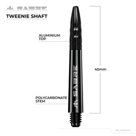 Mission Darts Sabre Shafts | Durable Black Polycarbonate Stems with Coloured Aluminium Top | 1 Set of 3 Shafts | Black | Tweenie (S1510)