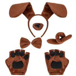 Hifot 5 Stücke Tier Welpen Hund Kostüm Set Welpen Hund Stirnband Ohren, Fliege, Schwanz,Fliege,Gefälscht Nase für Erwachsene Kinder Party Dekoration Zubehör
