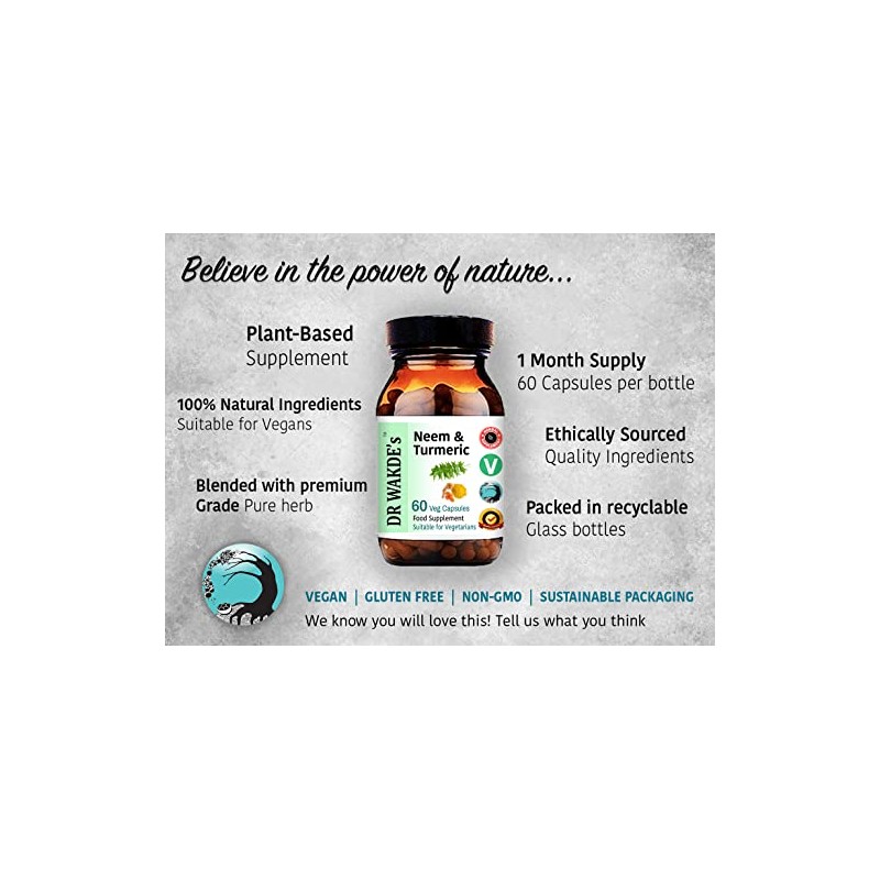 DR WAKDE'S Neem & Turmeric Capsules (60 Veg Caps, Deep
