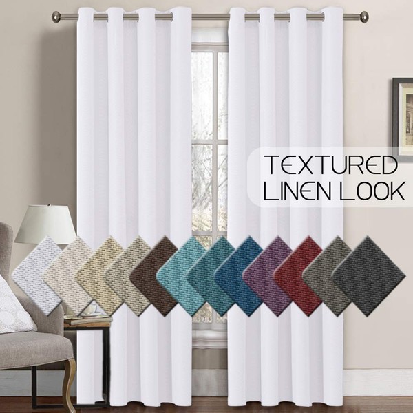 Linen Blackout Curtain 84 Inches Long for Bedroom / Living Room Thermal Insulated Grommet Linen Look Curtain Drapes Primitive Textured Burlap Effect Window Drapes 1 Panel - Pure White