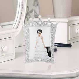 Zerodeko Pearl Crown Photo Frame Wedding Picture Display Family Photo Frame Household Office Decor Creative Ornament High Transparency Glass Photoframe Metal White