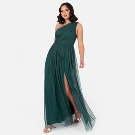 Anaya with Love Women's Maxi One Cold Shoulder Dress with Slit Split Sleeveless Prom Wedding Guest Bridesmaid Ball Evening Gown Dress, Emerald Green