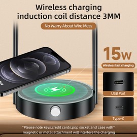 Koopala 15W Wireless Charging Bedside LED Table Lamps Set of 2, Modern Small Nightstand Lights with Type-C&USB-Port, Dimmable Night Desk Lamp for Reading Bedroom Dinner Living Room Home Office-Black