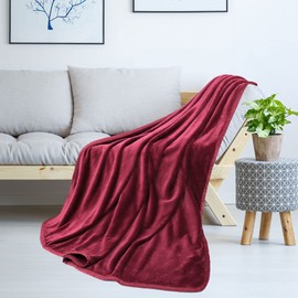 PiccoCasa Flannel Fleece Blanket Soft Lightweight Warm Fuzzy Blanket for All-Seasons, Luxury Comfy Decorative for Couch Living Room Burgundy Single (130 x 150cm)