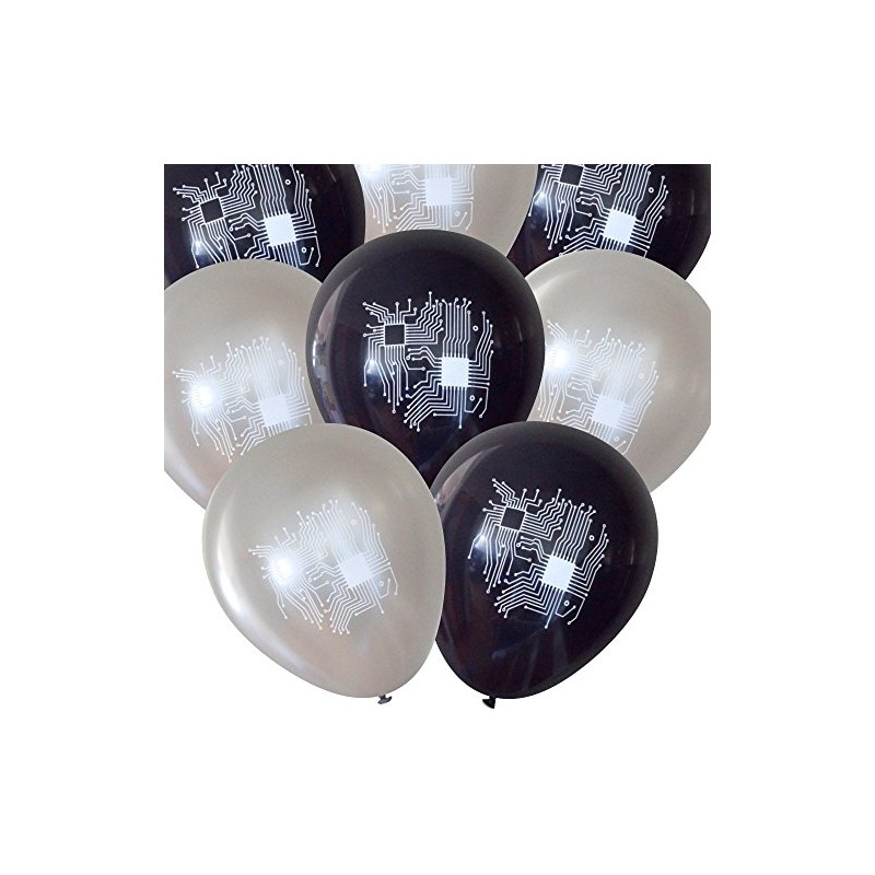 Computer Circuit Balloons (16 pcs) by Nerdy Words (Silver &