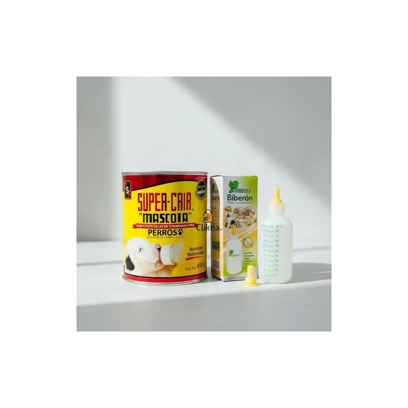 Kit Leche Super Cria Mascota Cachorros 450 Gr Con Biberon