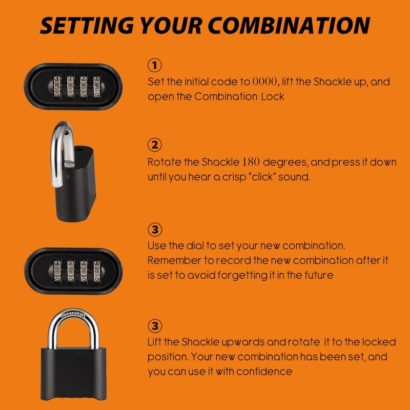 WULALACK Combination Lock - 12 Pack Long Shackle Combo for
