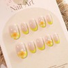 Beach Press on Nails Almond Fake Nails Yellow with Flower