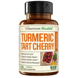 Turmeric Supplement with 10:1 Tart Cherry Extract, Turmeric Curcumin with Black Pepper & Organic Tumeric. 600mg Tart Cherry Capsules. Aids Uric Acid Balance, Joint, Muscle, Sleep Support. 120 capsules